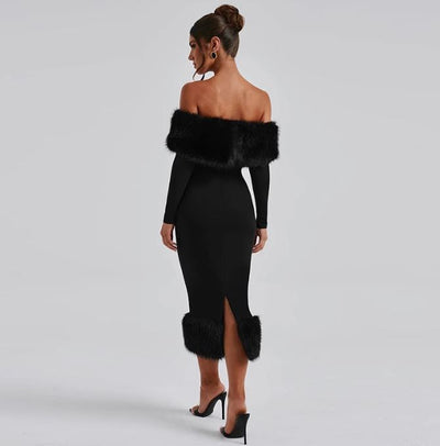Virales Abendkleid mit Kunst-Pelz